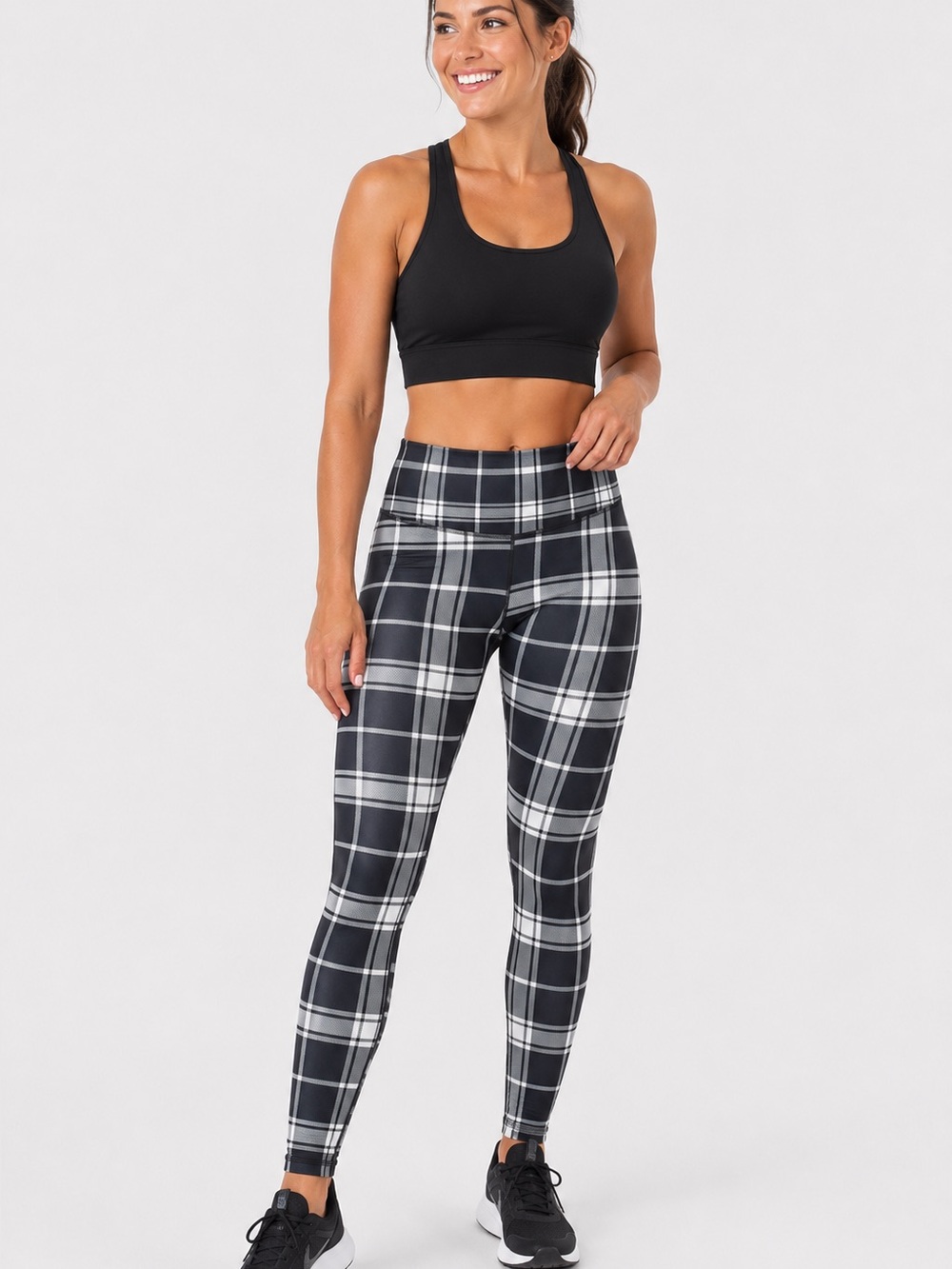Lululemon Wunder Under Legging in Varsity Plaid Printed Ghost Deep Coal